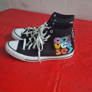 Converse Kids Black High-Top Sneakers with Multicolor Logo